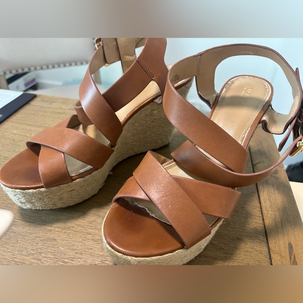 Michael Kors Brown Leather Wedge Sandals
